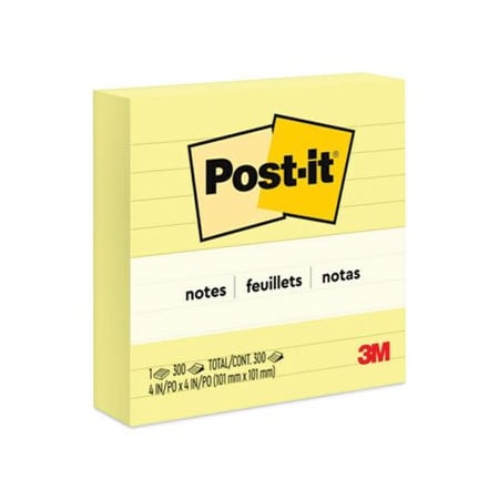 3M Post-it, Original Lined Notes, 4 X 4, Canary Yellow, 300-Sheet 675YL